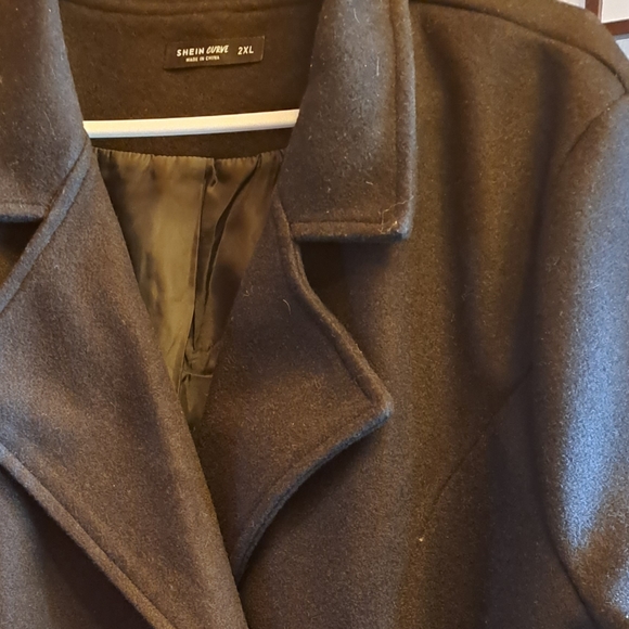 Black Double Breasted Wool like Coat with Slant Pockets - Picture 15 of 16